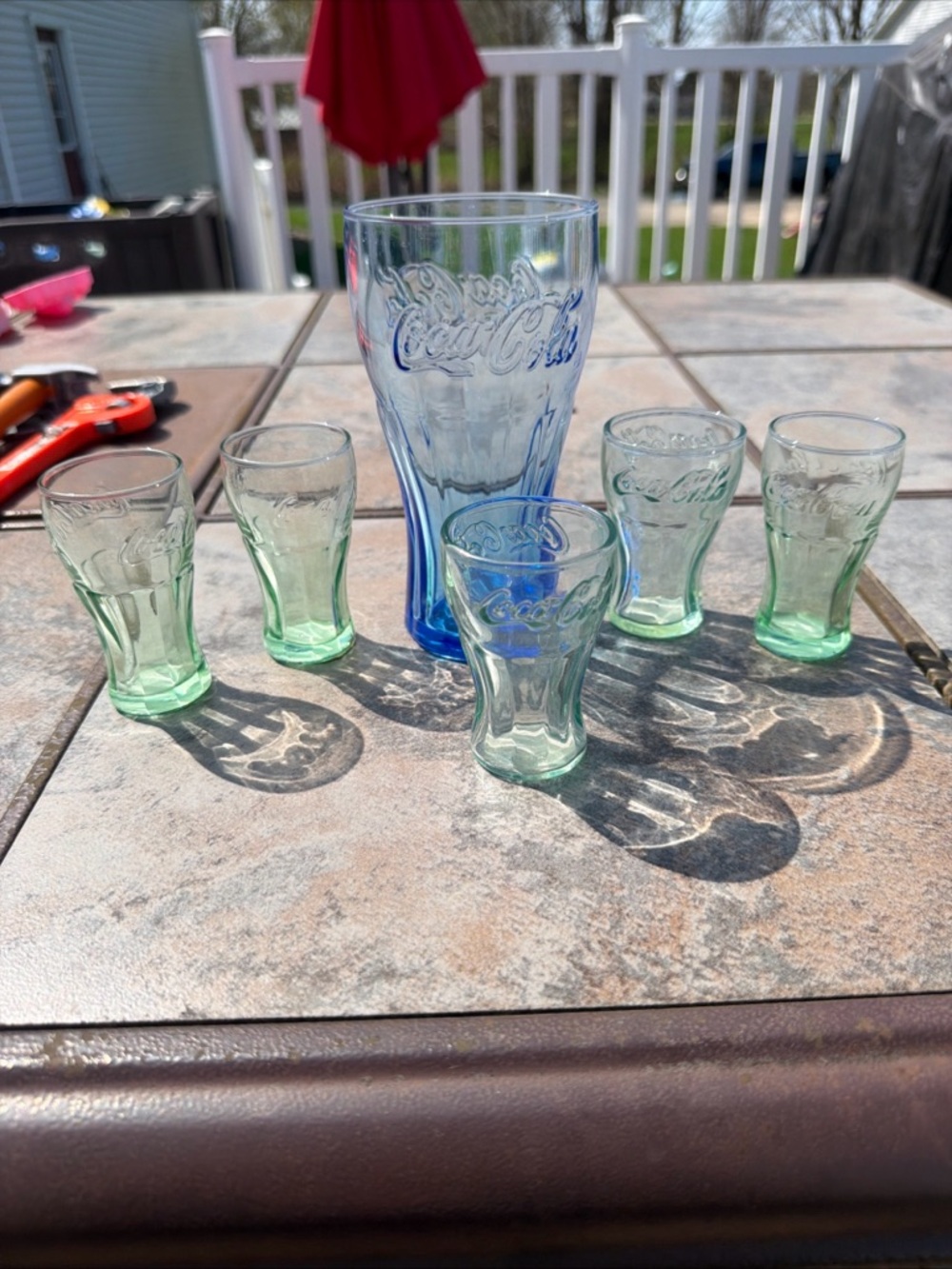 Coca Cola Blue Tumbler with Green Shot Glasses Set